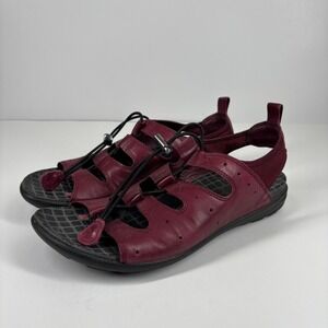 ECCO Jab Toggle Women's US 8–8.5/39 Burgundy Leather Bungee Tie Fisherman Sandal